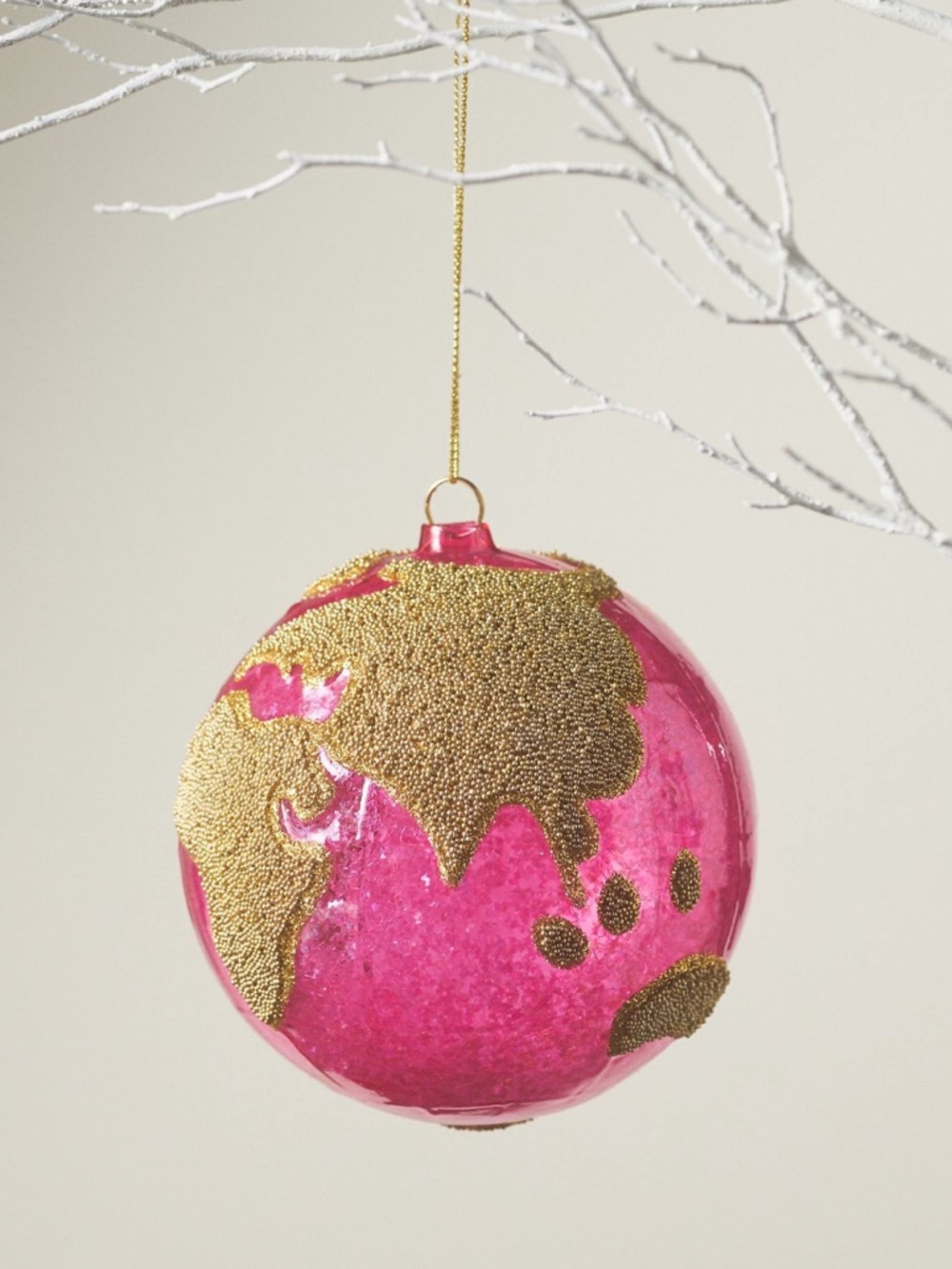 Gold-Accented‎ Pink Earth Glass Holiday Ornament